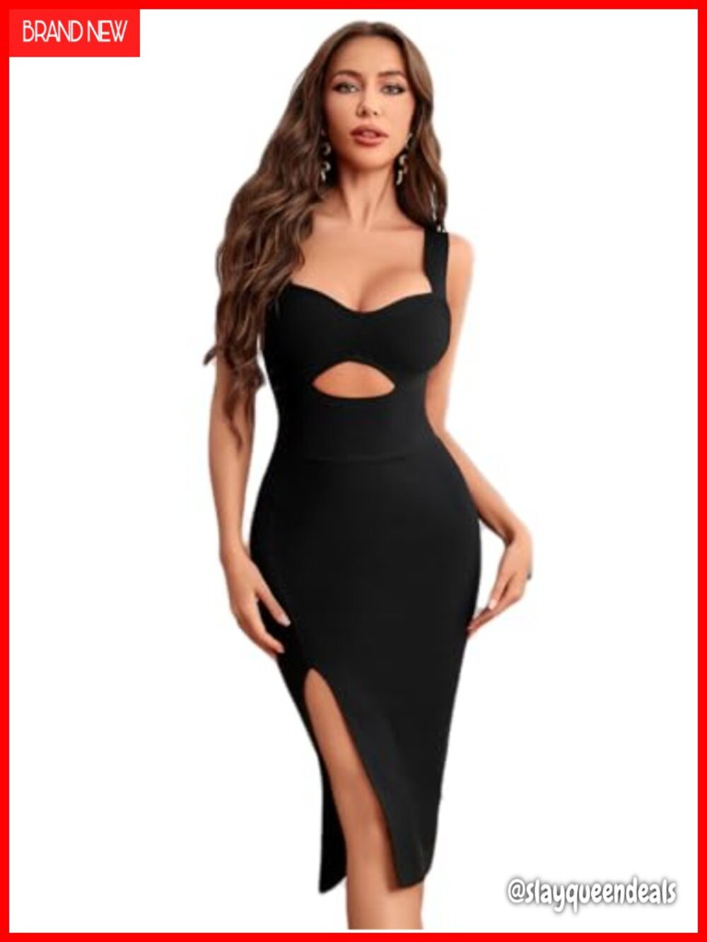 Midi Bodycon Bandage Dress Cut Out V-Neck Sleeveless Wedding Guest Party